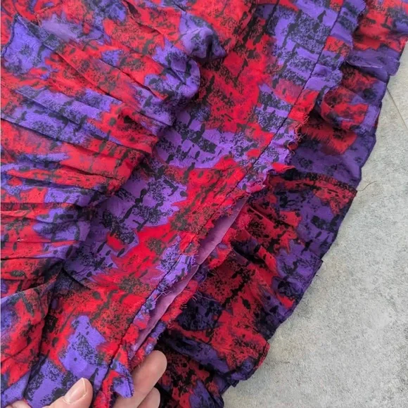 Vintage Raul Blanco 100% Silk Ruffle Skirt Red Purple Tiered Mini S - Picture 8 of 10